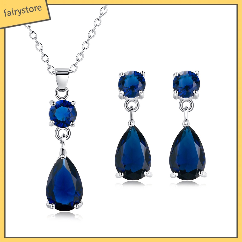 Set dây chuyền và đôi khuyên tai kim loại đính đá thời trang cho nữ