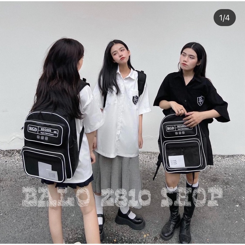 Balo Ulzzang Đen Viền Phản Quang Backpack SS3 REGODS Shop Balo Basic Đi Học Đi Chơi Unisex (Tặng Bông 7 Màu)