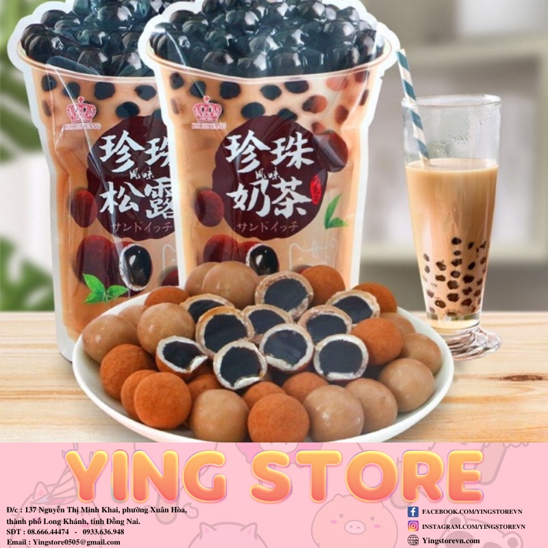 Kẹo vị trà sữa , có nhân hạt trân châu Đường đen