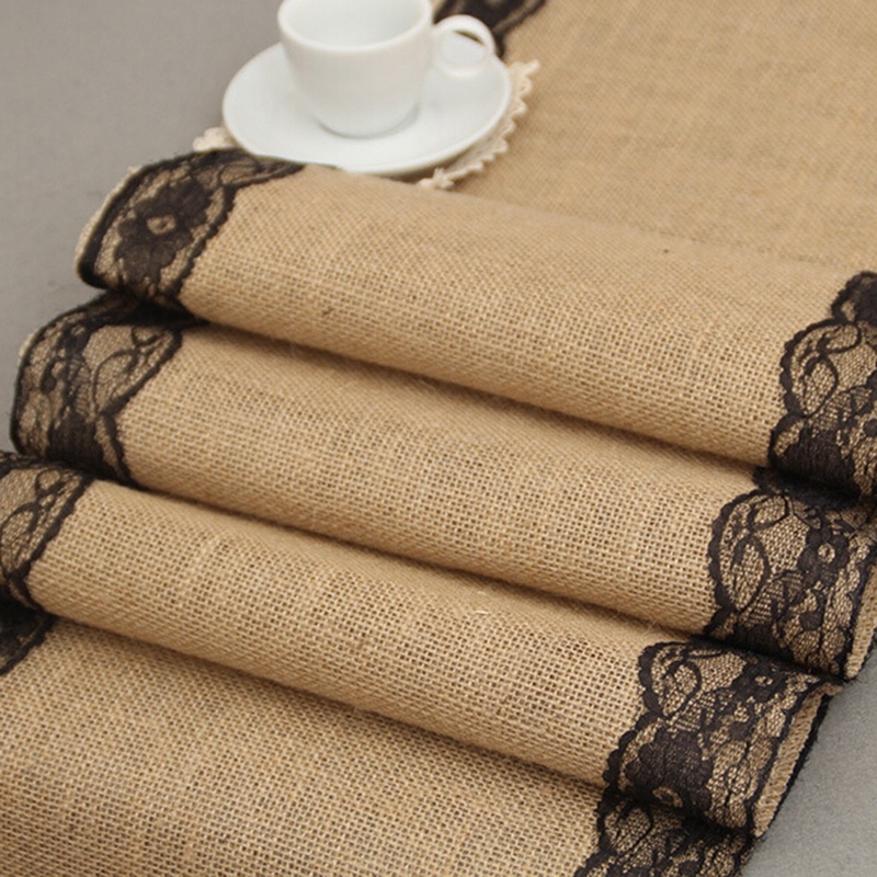 Khăn Trải Bàn Vải Bố Phối Ren Kích Thước 30x275cm Dùng Trang Trí Tiệc Cưới