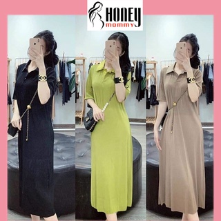 Váy Bầu Thu Đông Dáng Dài, Đầm Bầu Mùa Hè Cổ Sơ Mi Công Sở Lịch Sự Chất Tăm Dày Dặn HD2715 Honey Mommy