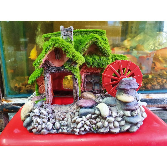 CẢNH NHÀ CÓ BÁNH QUAY TRANG TRÍ HỒ CÁ NON BỘ 20X17X16CM