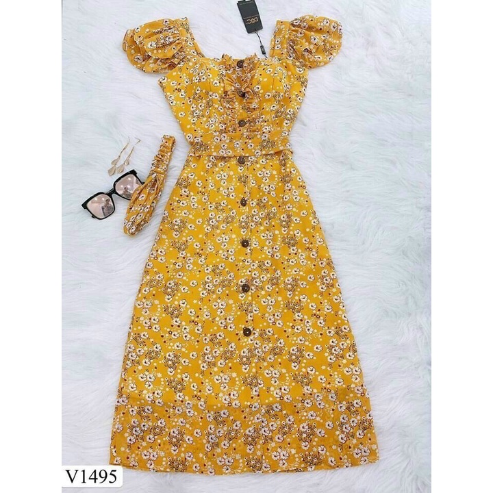 Đầm Hoa Nhí Cánh Tiên Xếp Bèo Kèm Băng Đô Trẻ Trung Thời Trang Nữ STclothing