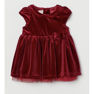 ⚡️HM authentic⚡️ Váy nhung đỏ nơ eo bé gái mặc Noel & Tết-săn sale UK