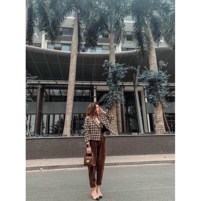 Quần baggy nữ SUNNNY nhung tăm dài 2 màu đen nâu (ko kèm đai)