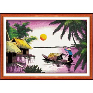 Tranh Thêu Chữ Thập (Thêu Toàn Bộ) Cô Gái Lái Đò 222141 (KHÁCH TỰ THÊU) KT:76X53CM