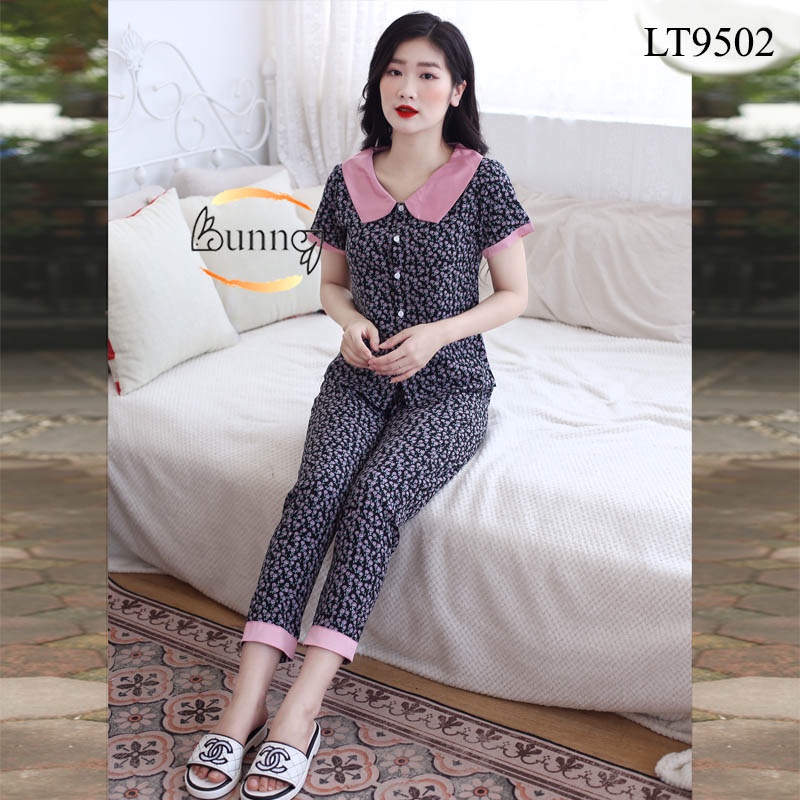 [Bunny] QUẦN ÁO BỘ NỮ MẶC NHÀ CHẤT LIỆU LỤA THÁI NHẸ MỀM MÁT KIỂU ÁO KHUY CÀI TAY CỘC QUẦN DÀI