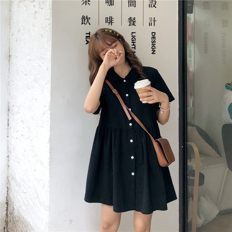 Xiaozhainv Đầm tay ngắn màu trơn phong cách Hàn quốc | BigBuy360 - bigbuy360.vn