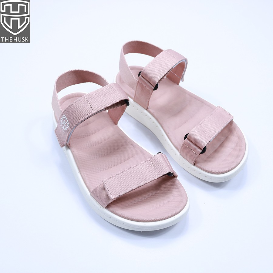 Giày Sandals Nữ HuuCuong &amp; TheHusk 2 Quai Ngang Màu Hồng Đế Trắng - TH11