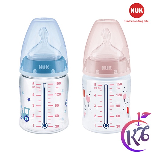 Bình sữa NUK Cổ Rộng Cảm Biến Nhiệt Premium Choice nhựa PP 150ml ty Silicone 1M - NU36923 (2 màu) - bình sữa cho bé #1