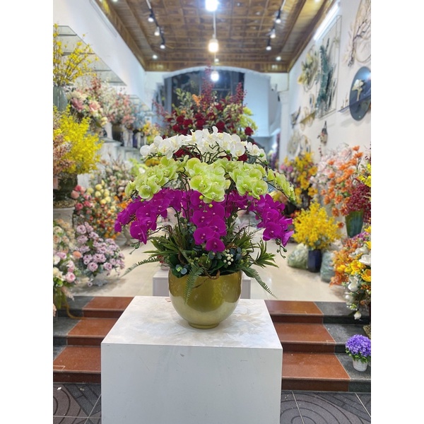 [CẮM SẴN] Hoa lụa,hoa giả Chậu hoa lan hồ điệp chất liệu cao su cao cấp, trang trí phòng khách, đại sảnh trang trọng