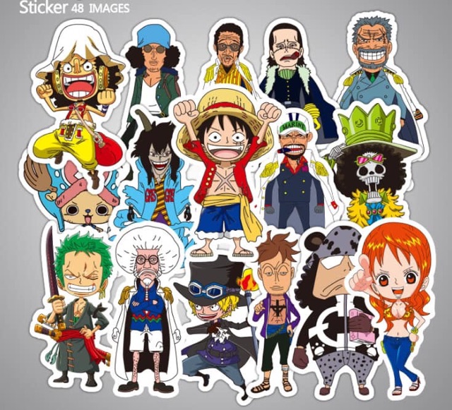 Set 48 sticker One Piece dán Nón BH, vali, xe, ...