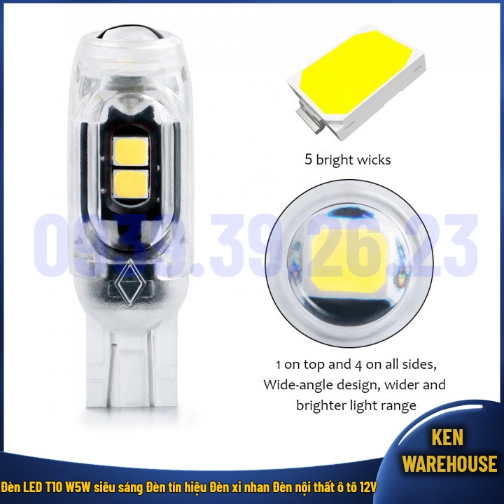 Đèn LED T10 W5W siêu sáng Đèn xi nhan Đèn tín hiệu Đèn nội thất ô tô xe máy mô tô 12V - GIÁ 01 BÓNG - KEN warehouse