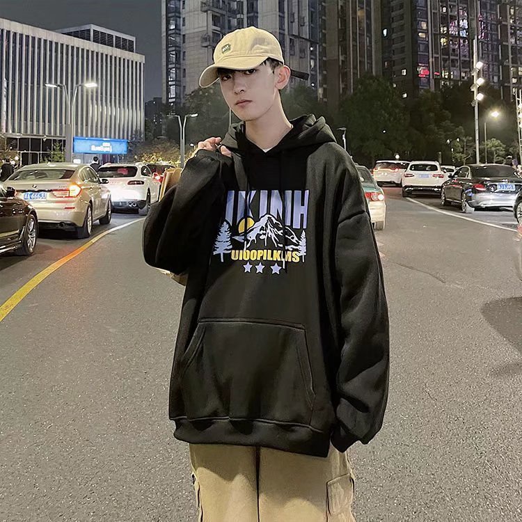 Áo hoodie tay dài dáng rộng in chữ phong cách đường phố Nhật Bản size M-3XL