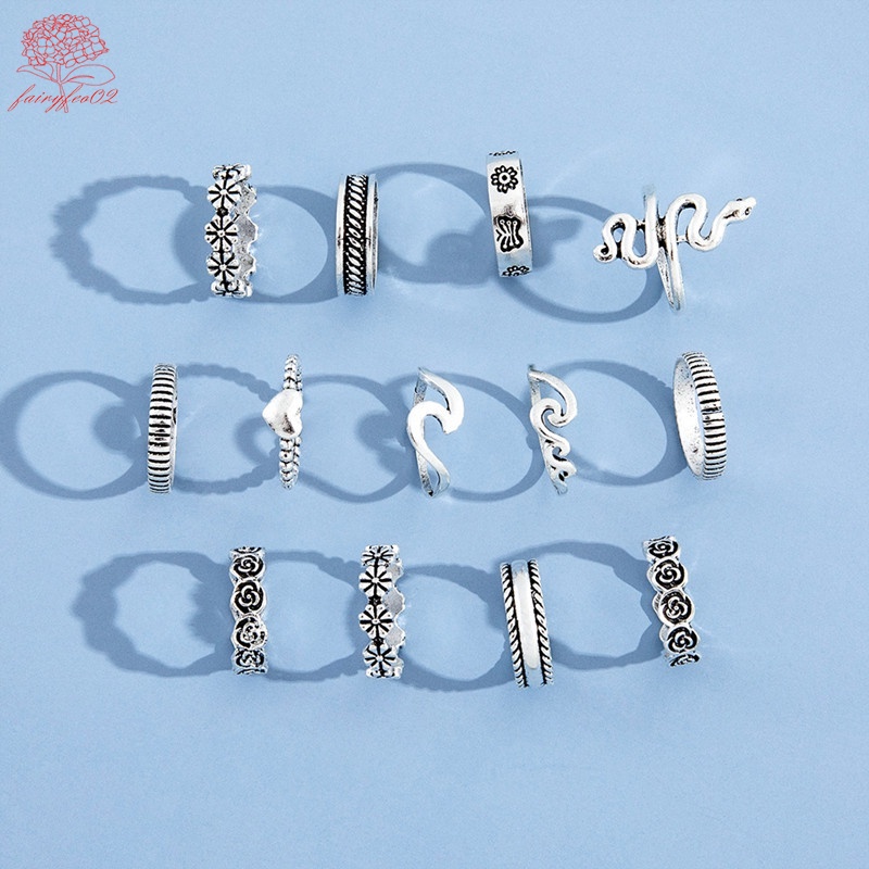 Set 13 Nhẫn Bạc Gợn Sóng Phong Cách Cổ Điển Cho Nữ