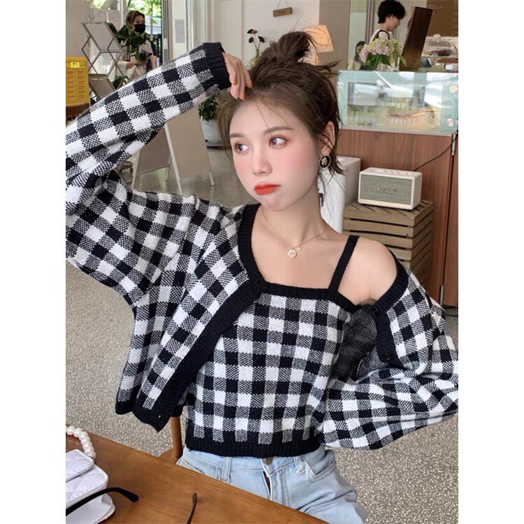 Set 2 chi tiết kẻ caro ô vuông nhiều màu- Miss girl