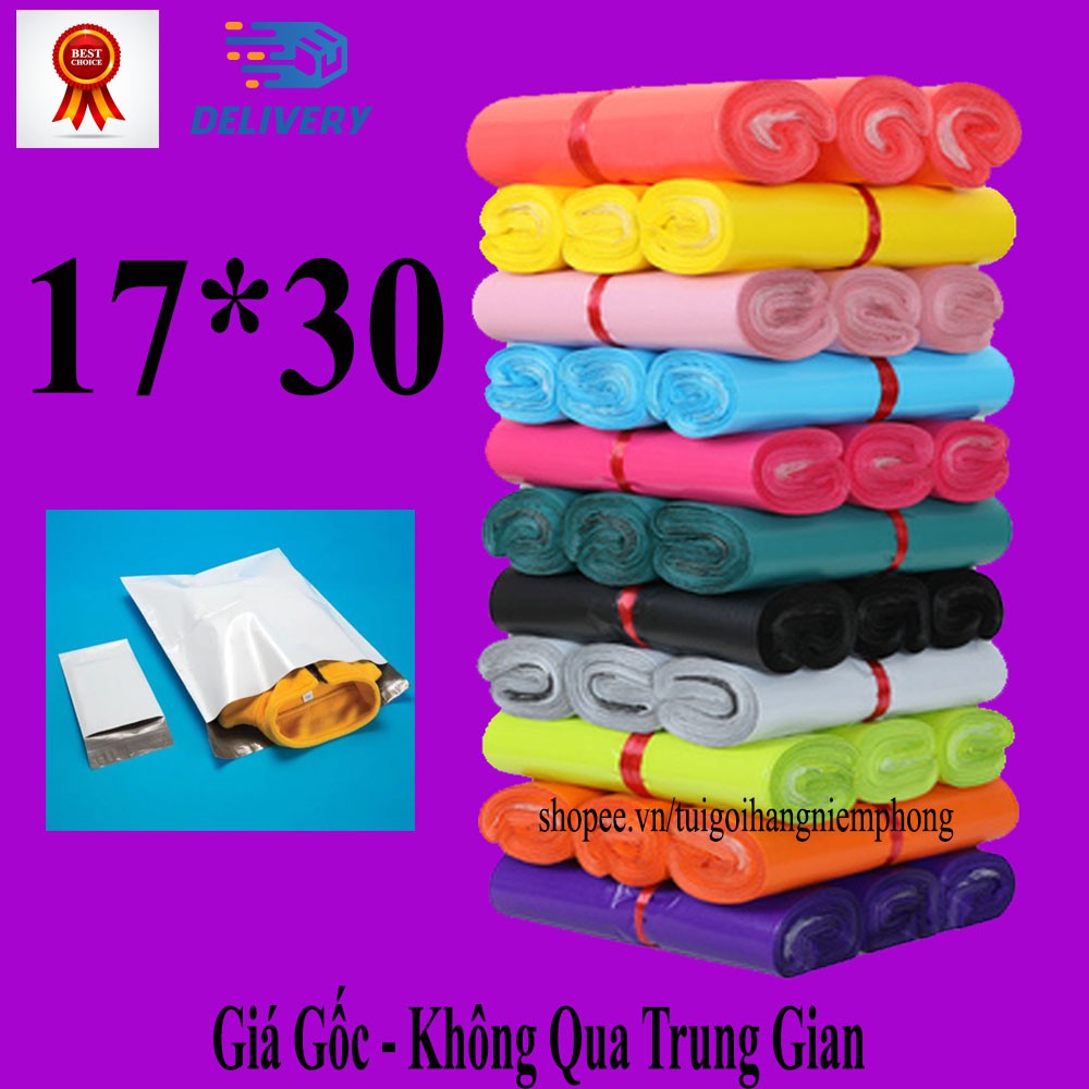 Sỉ 17x30 cm Túi Gói Hàng Niêm Phong - Rẻ nhất thị trường 100 túi cuộn thumbnail