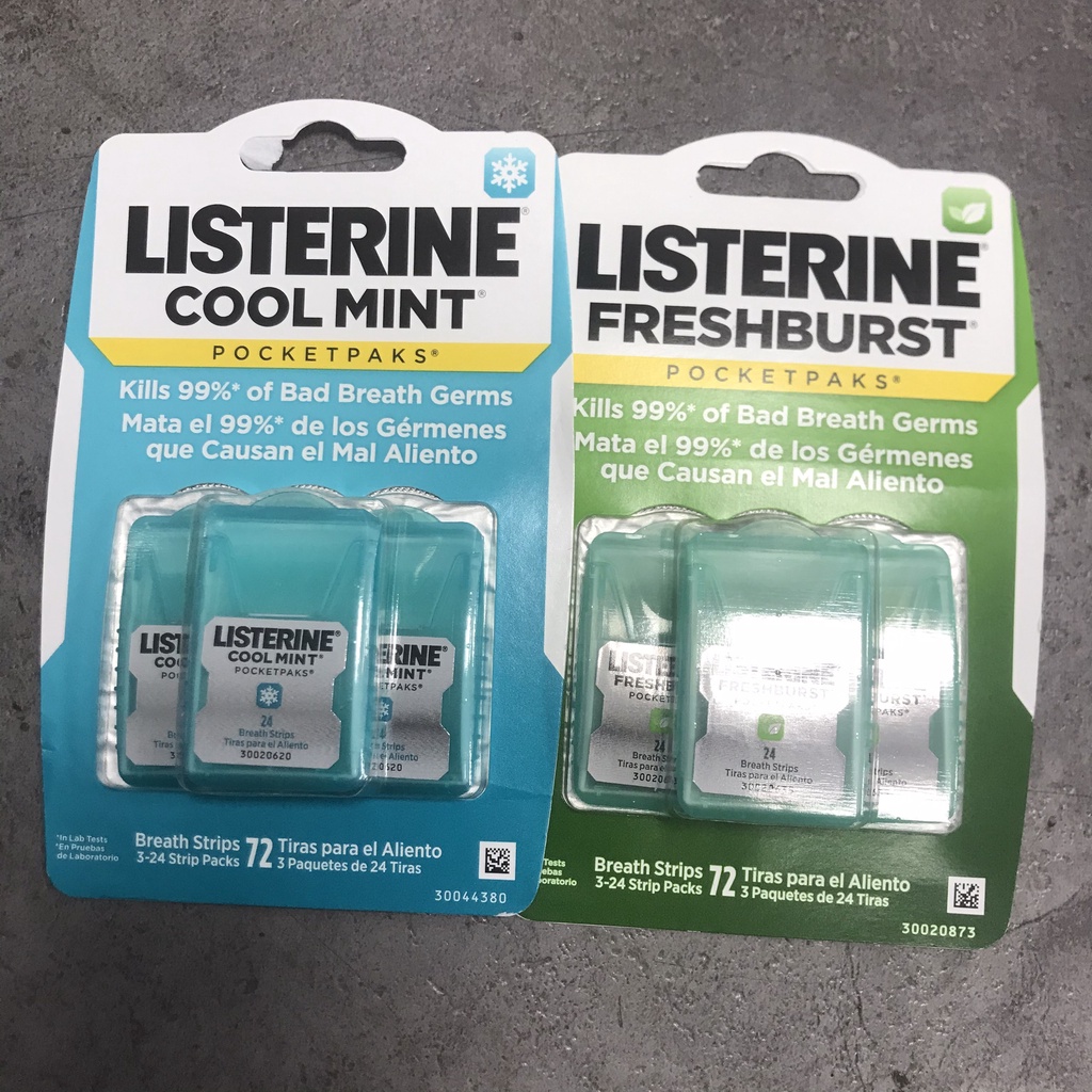 Ngậm Thơm Miệng LISTERINE Freshburst Pocketpaks Breath Strips (Xanh Lá/xanh dương) (3x24)