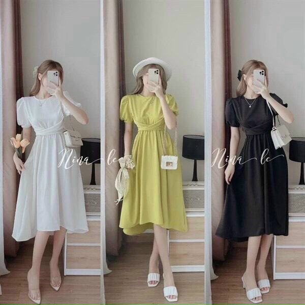 Đầm váy nữ thanh lịch cổ tròn họa tiết tôn dáng 3 màu sang trọng dự tiệc dạo phố đi chơi