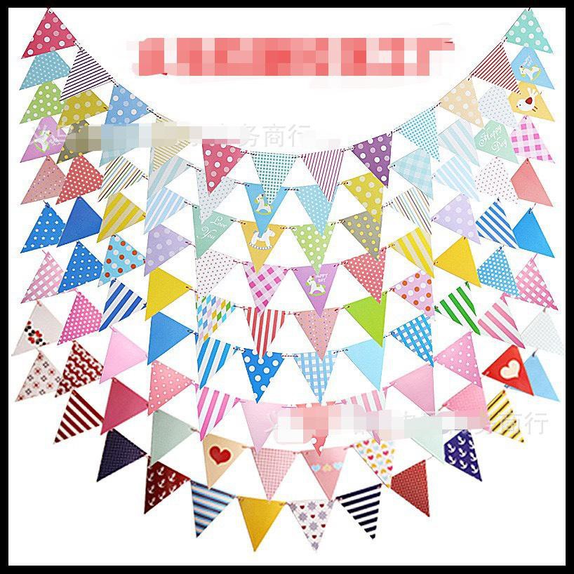 Dây cờ tam giác ép kim nhũ Glitter Triangle Flag Pennant Banner Gold On A String Bunting Decroration For Party