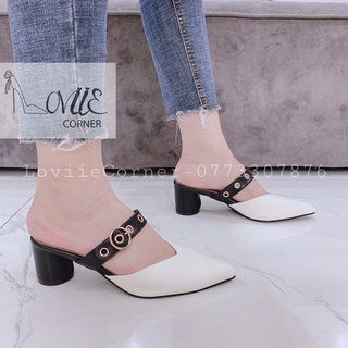 LOVIIECORNER- GUỐC SỤC MŨI NHỌN THỜI TRANG ĐẾ VUÔNG 5 PHÂN - SỤC CAO GÓT MŨI NHỌN  5 PHÂN - ĐEN TRẮNG - D210161