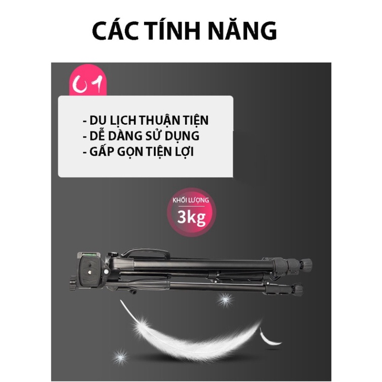 Gậy 3 Chân Máy Ảnh Chụp Hình Selfie Tự Sướng Tripod Floveme - 3366 cao 150cm Kèm Giá Đở Điện Thoại &amp; Máy Ảnh .