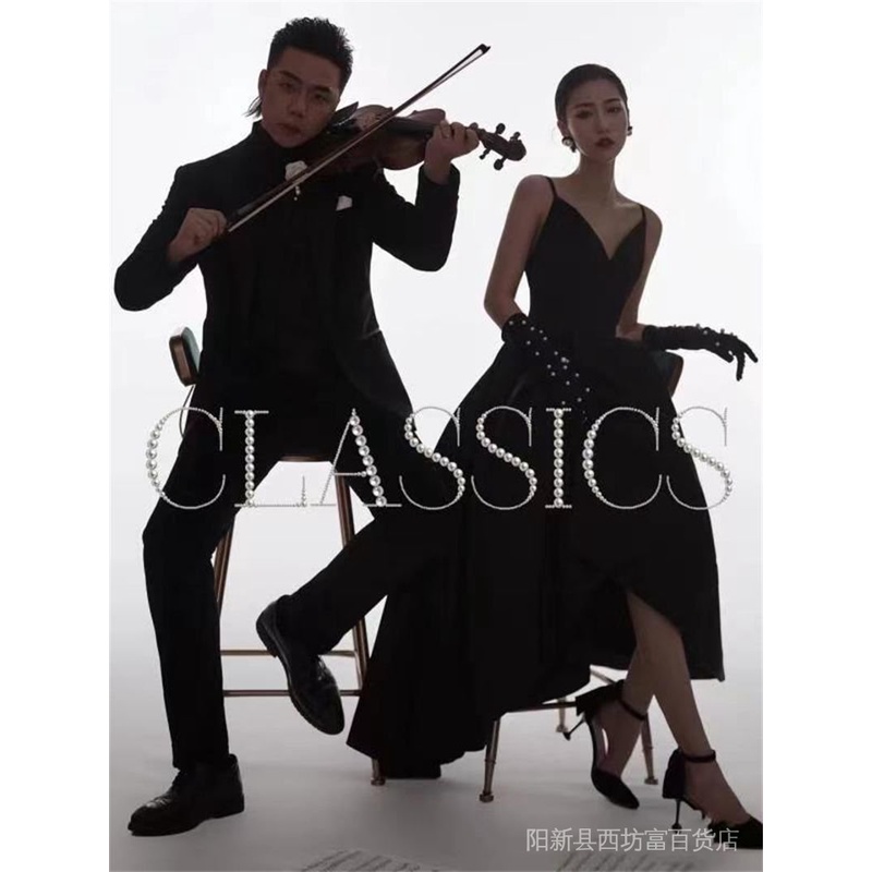 Đầm Cưới Hai Dây Màu Đen Phong Cách Hepburn Dùng Làm Đạo Cụ Chụp Ảnh Đường Phố Cho Cặp Đôi DKJF