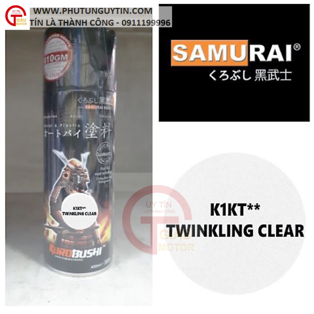 K1kt _ Sơn xịt sơn xe máy Samurai K1KT 300m keo trong nhũ  lấp lánh kim tuyến _ Twinkling Clear, shop uy tín, giao nhanh