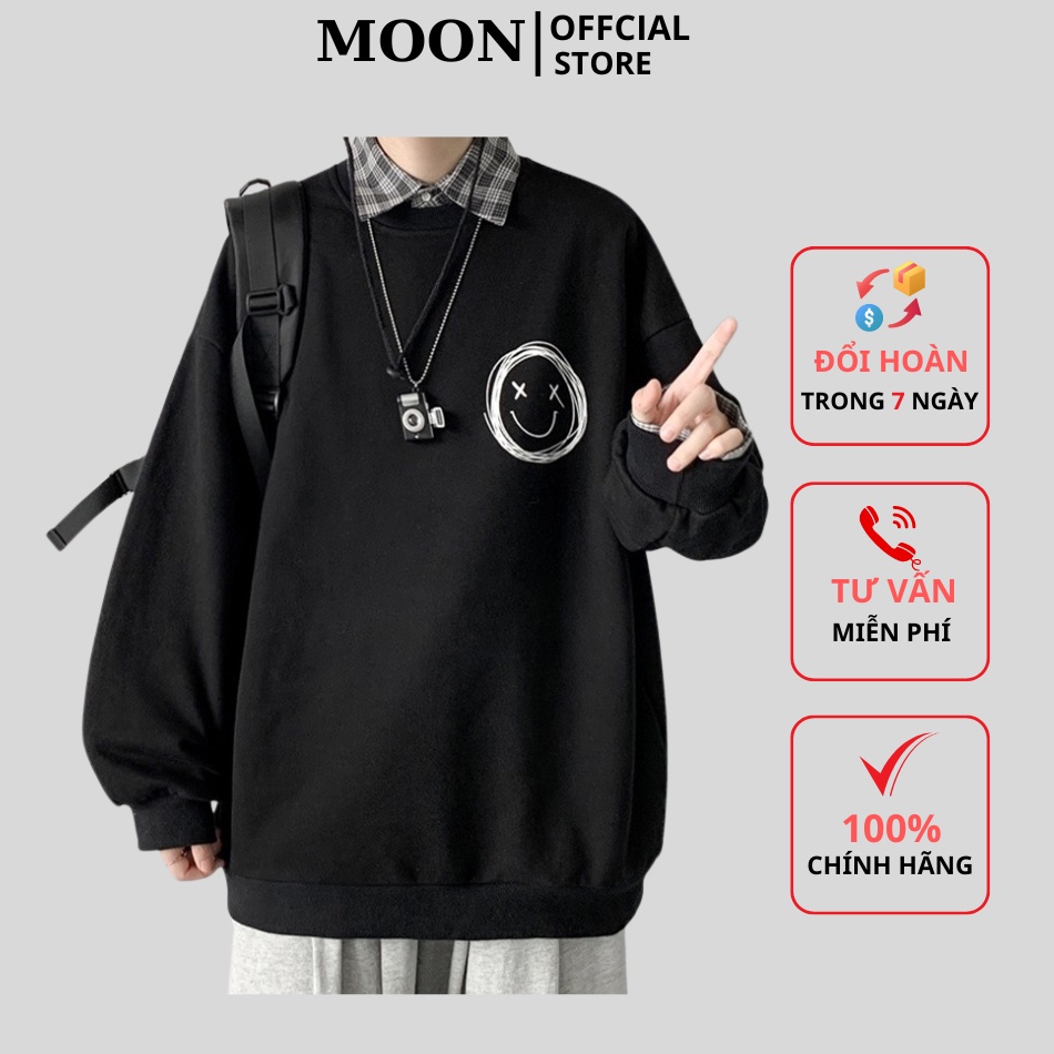 Áo Sweater nam nữ, phong cách Ulzzang, in hình mặt cười dễ thương, chất liệu nỉ dày dặn ấm áp - Đủ màu đủ size