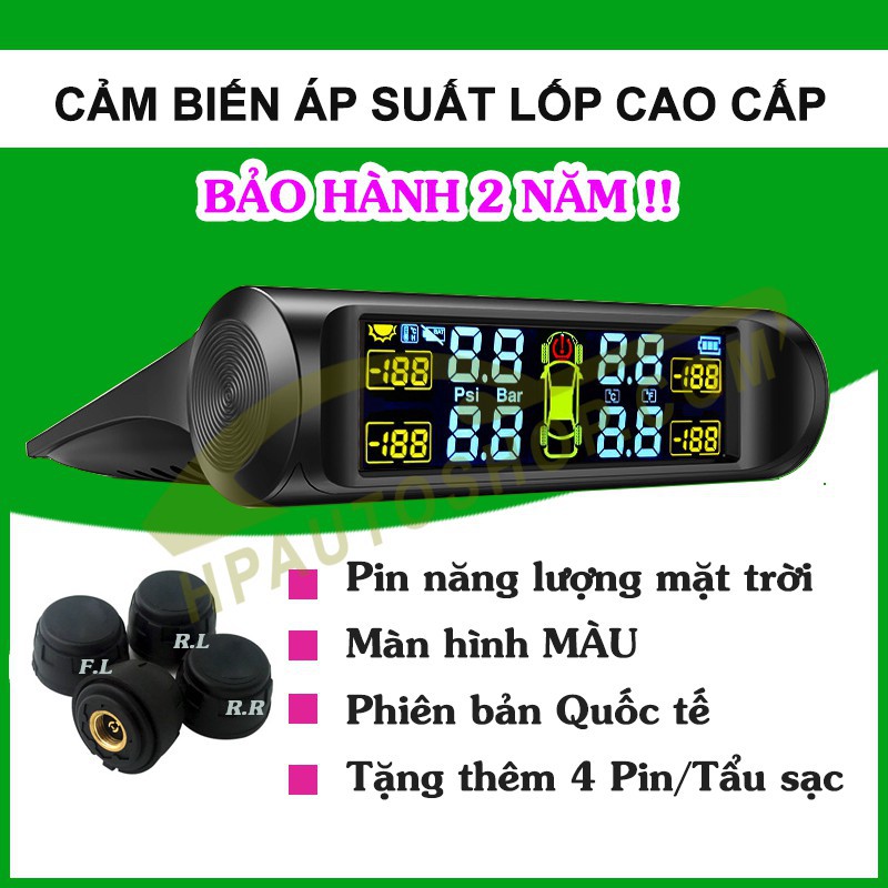 Cảm biến áp suất lốp ô tô van ngoài cao cấp, màn hình màu, phiên bản quốc tế, bảo hành 24 tháng