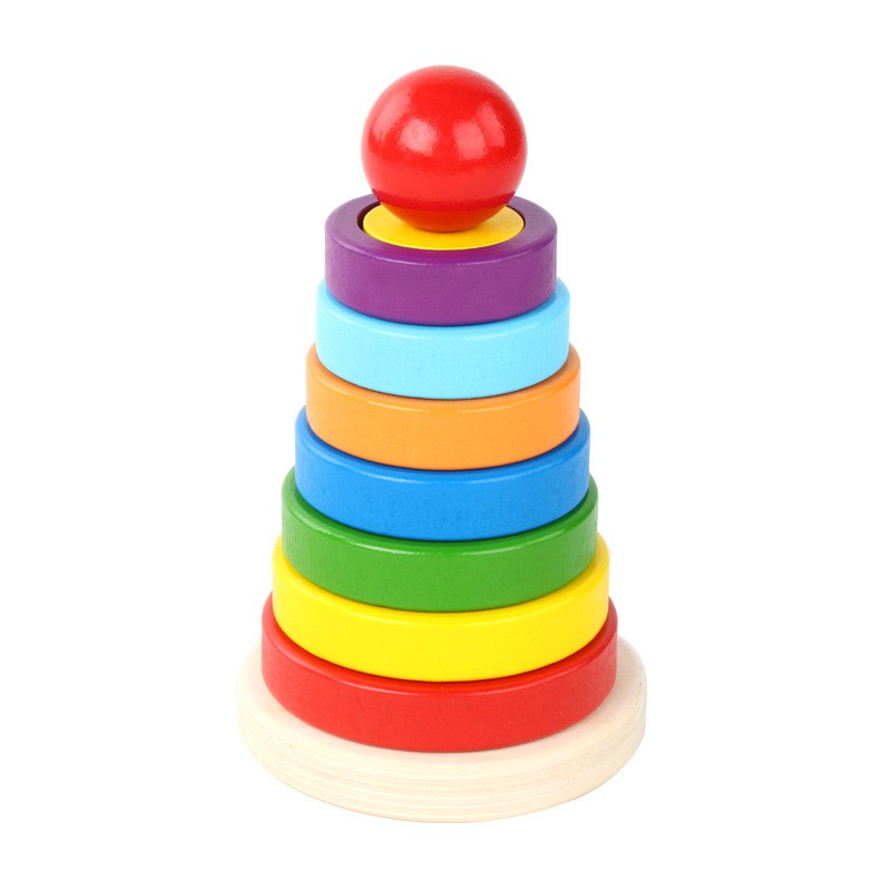 Đồ chơi tháp cầu vồng 7 màu bằng gỗ