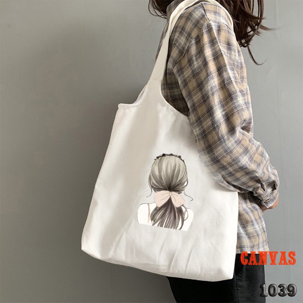 Túi Tote Túi Vải Canvas Trắng In Hình Cô Gái Quay Lưng Dễ Thương 1039 Hàng May Công Ty Chuẩn Đẹp