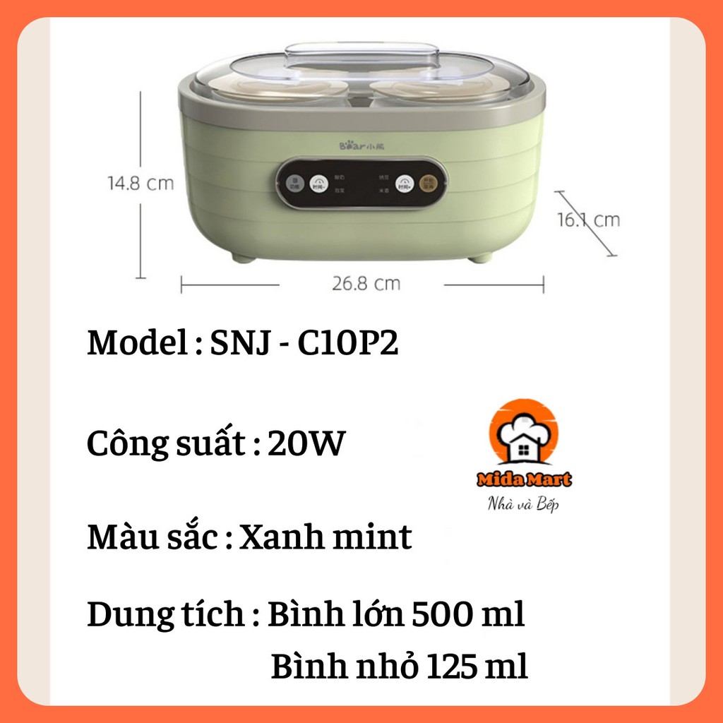 🔥 MÁY LÀM SỮA CHUA BEAR CHÍNH HÃNG SNJ-C10P2 BẢO HÀNH 6 THÁNG 🔥
