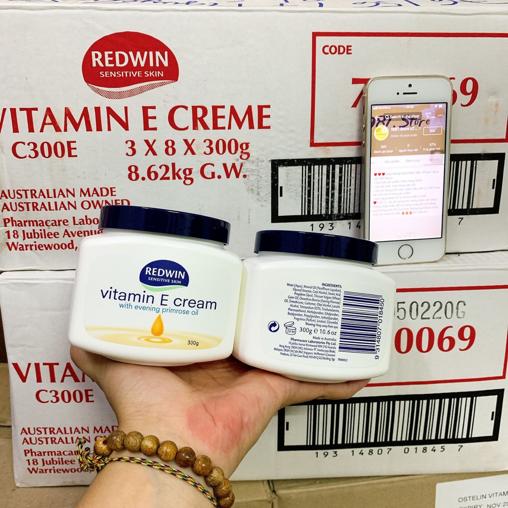 Kem dưỡng thể Vitamin E Redwin Úc, Kem dưỡng da mềm mịn Redwin Vitamin E Cream 300g Úc