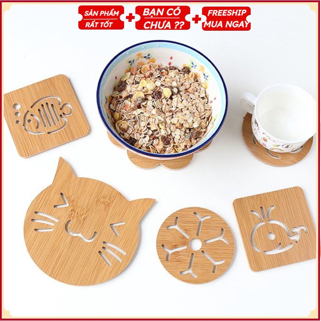 Miếng Lót Cốc, Ly, Tách CHẤT LIỆU GỖ Kiểu Mới (Size 9.5cm) - Lót Đồ Uống Trà, Cafe Cá Tính