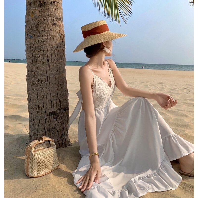 Đầm Du Lịch ( maxi cổ len đan) Chụp Ảnh Thời Trang Nữ M35
