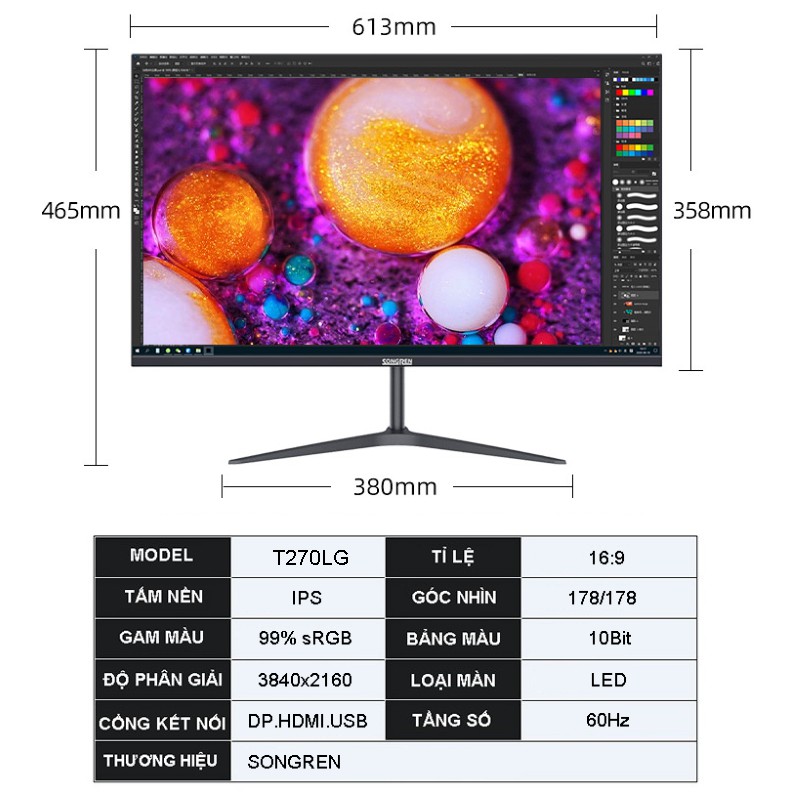 Màn Hình Máy Tính 27 inch UHD 4K (3840 x 2160) Tràn Viền Songren