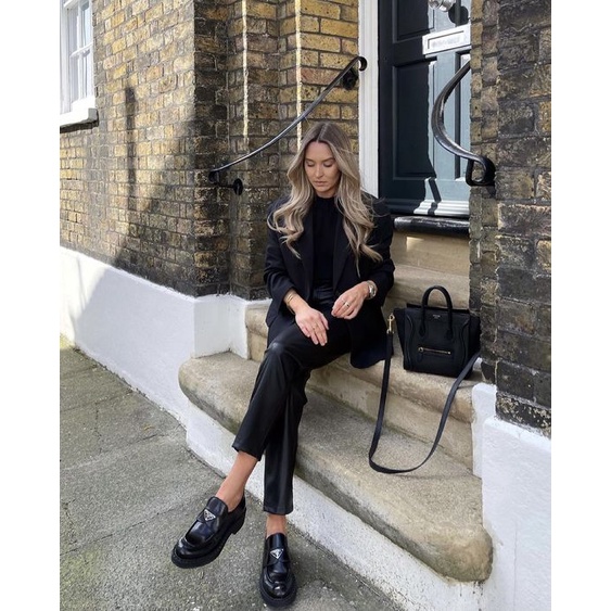 Sz39 Giày lười Loafer Prada Da bóng thời trang FORM CAO CẤP VIP Đế cao