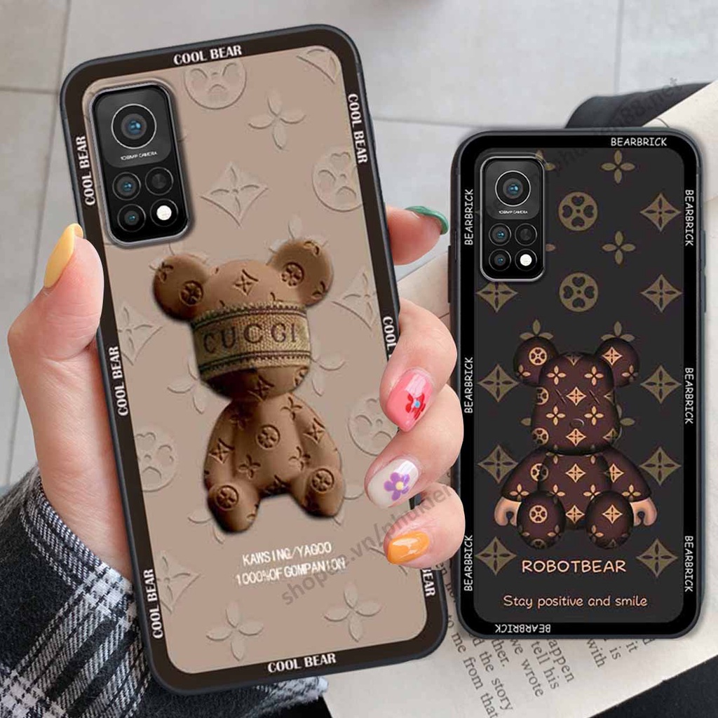 Ốp Xiaomi Mi 10T Pro bear, k@ws thương hiệu phong cách ốp lưng thời trang cao cấp