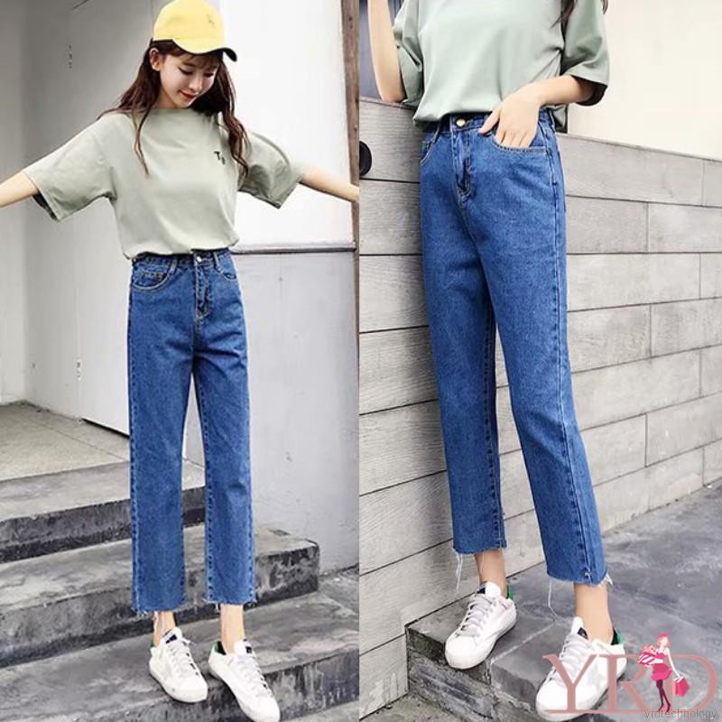 Quần jeans dài lưng cao ống rộng cho nữ | BigBuy360 - bigbuy360.vn