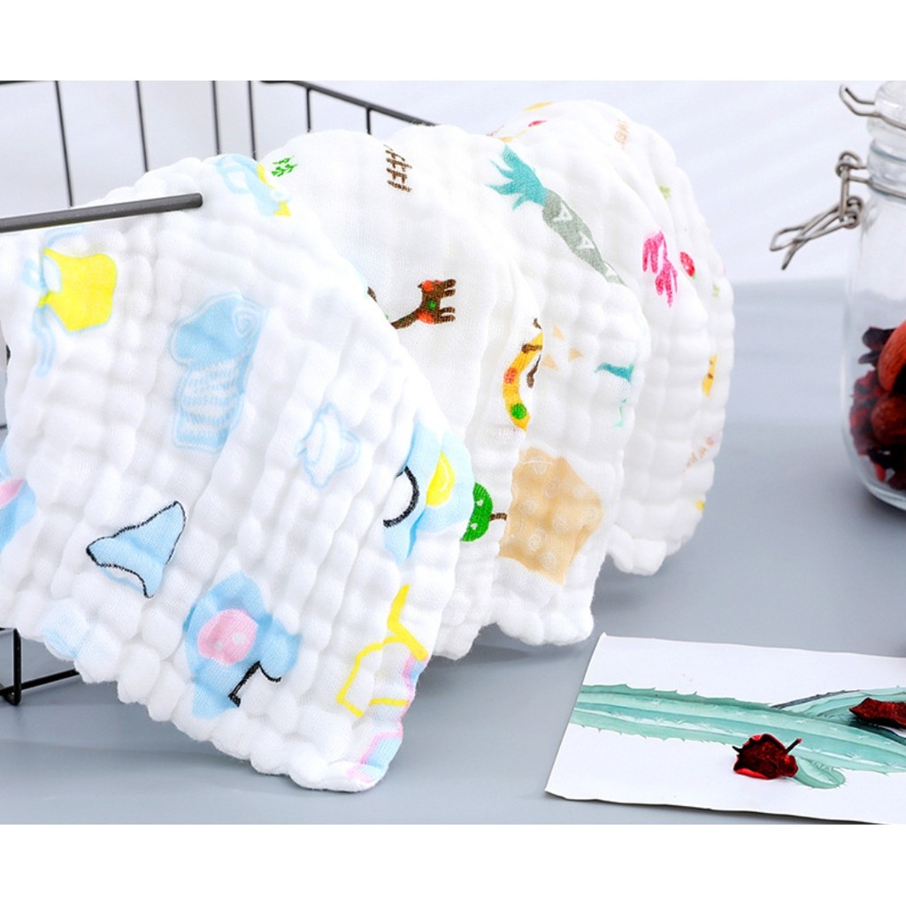 Set 5 khăn xô sữa sợi tre đa năng siêu mềm, họa tiết đáng yêu 6 lớp 30x30cm cho bé yêu