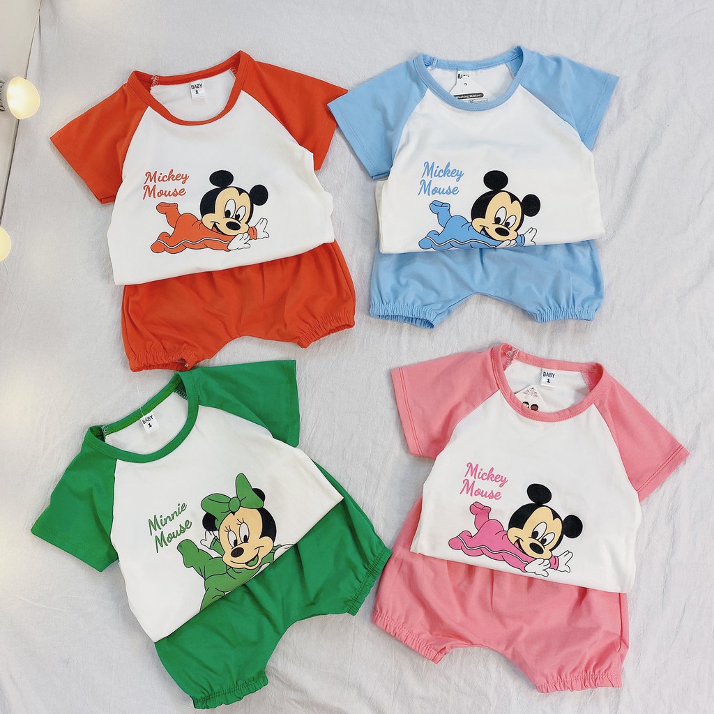 [Thanh Lý 39K - Giá Gốc 98K CT07] Bộ Cộc Tay Hình MICKEY Cho Bé Dáng Đáng Yêu Chất Cotton Size Từ 6-16Kg XÔ MUSLIN