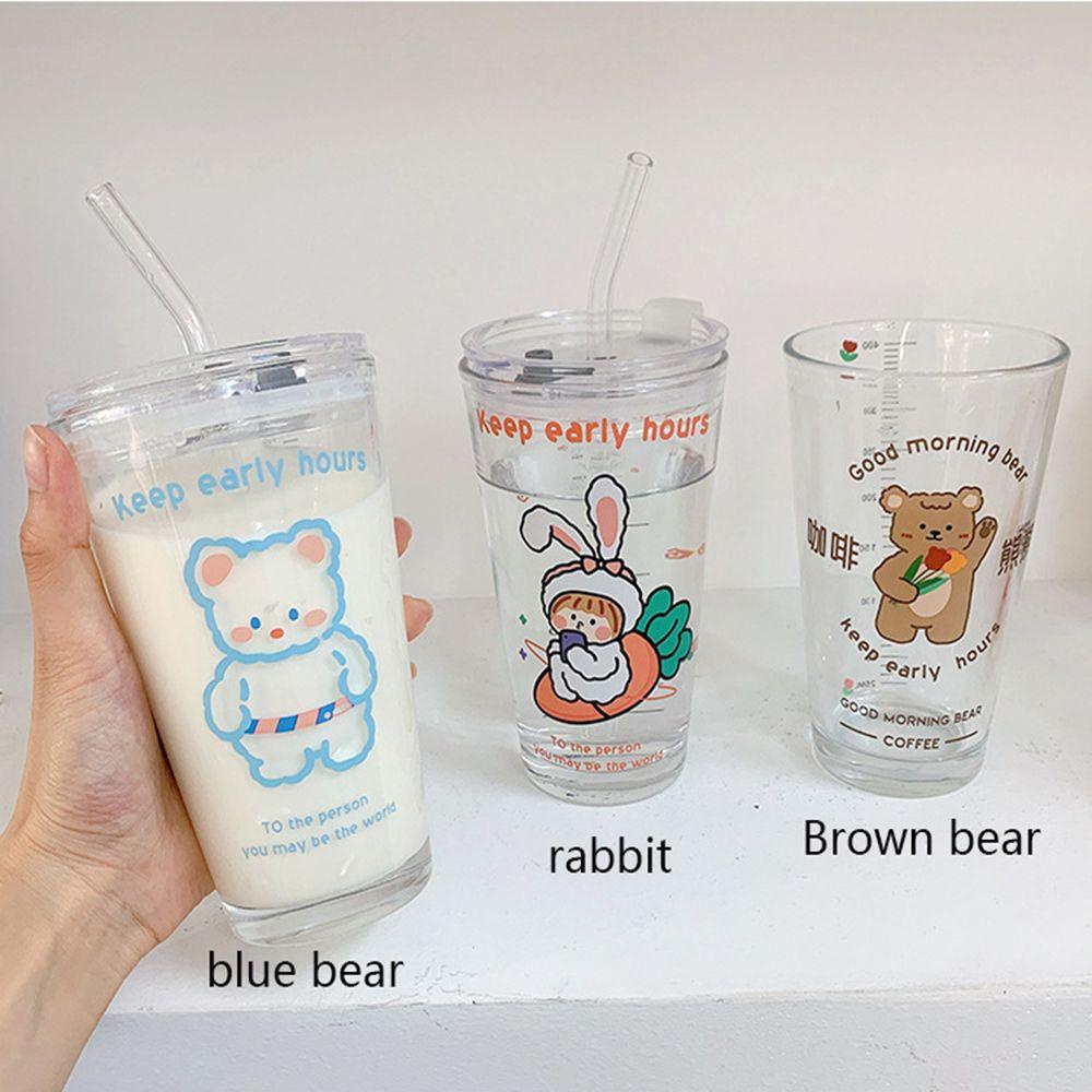 WATTLE Ly Thủy Tinh Uống Trà Sữa Họa Tiết Hoạt Hình Dễ Thương