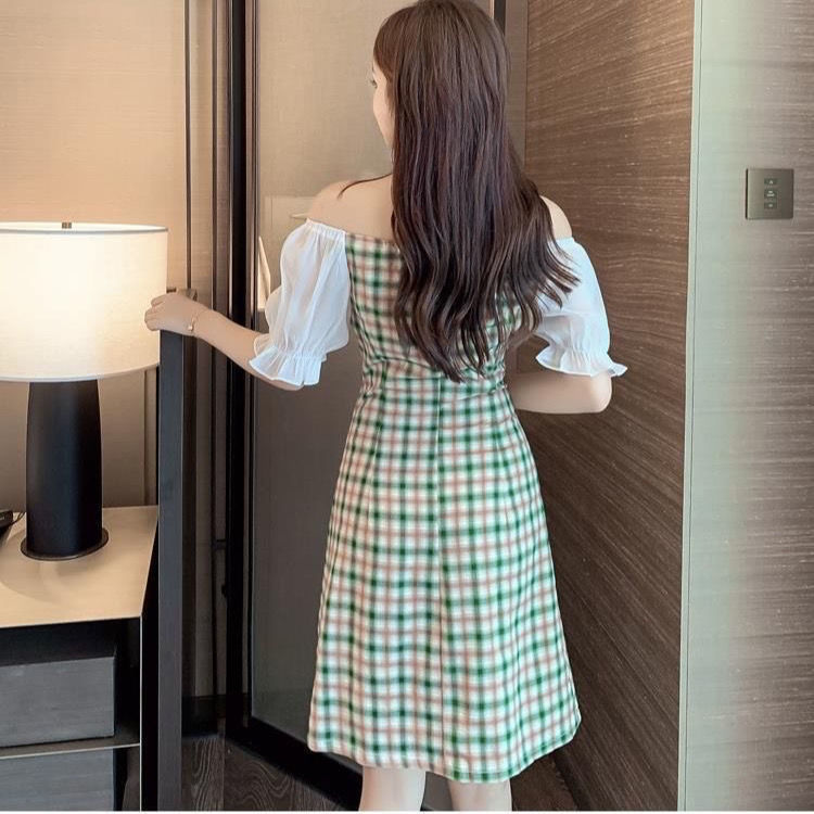 Summer split skirt Plaid cheongsam waist straight French dress | BigBuy360 - bigbuy360.vn