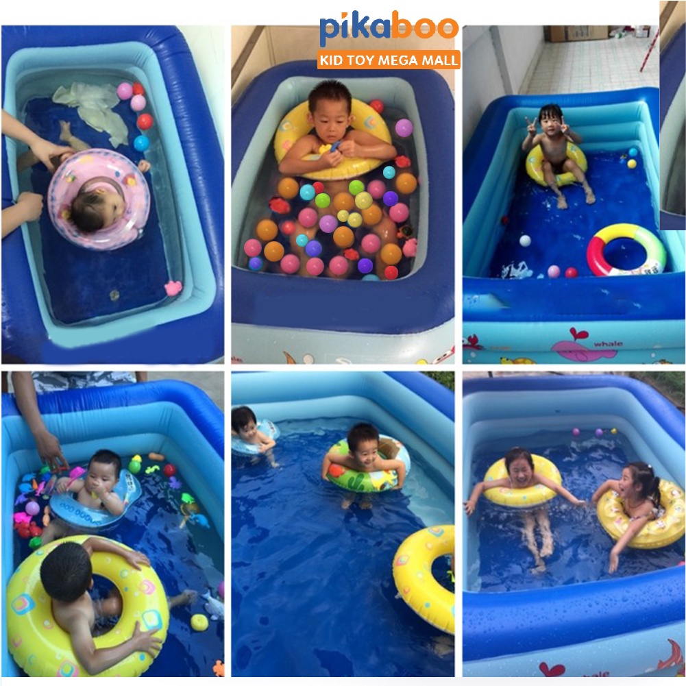 Bể bơi cho bé, Phao bơi trong nhà cao cấp Pikaboo 2-3 tầng đáy 2 lớp chống trượt