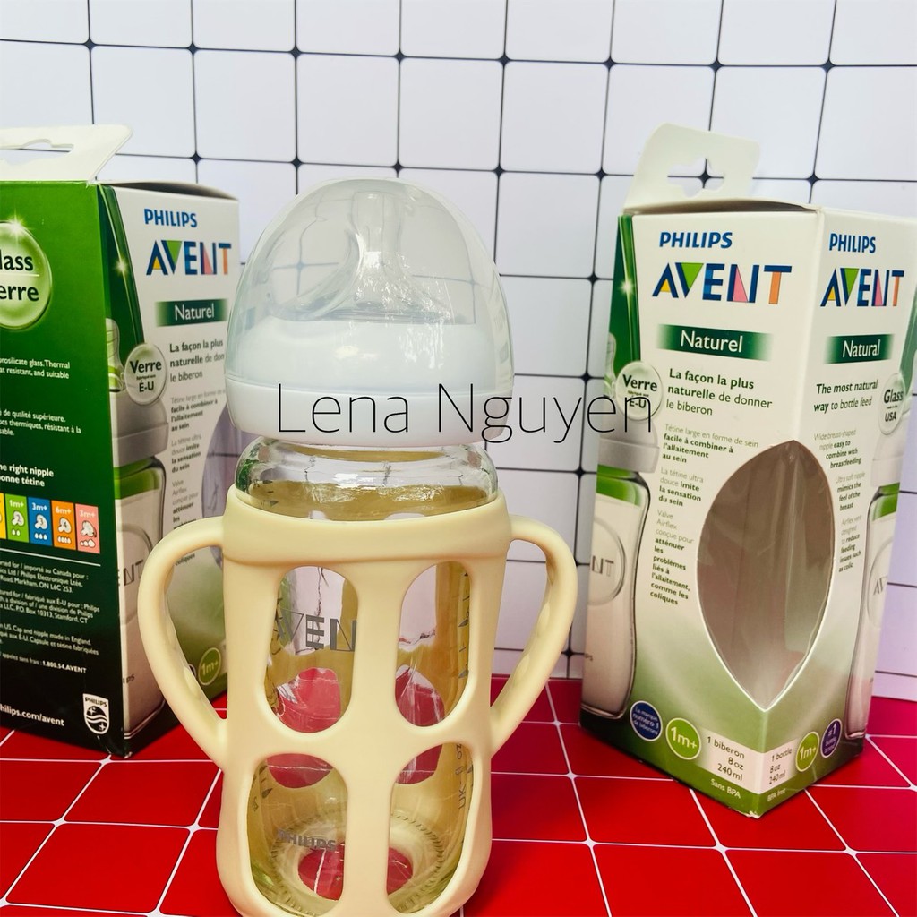 VỎ BỌC SILICON CHỐNG NÓNG, CHỐNG RƠI VỠ CHO BÌNH SỮA THỦY TINH AVENT CỔ RỘNG 💖𝑭𝑹𝑬𝑬𝑺𝑯𝑰𝑷💖 bảo vệ kèm tay cầm bình Avent