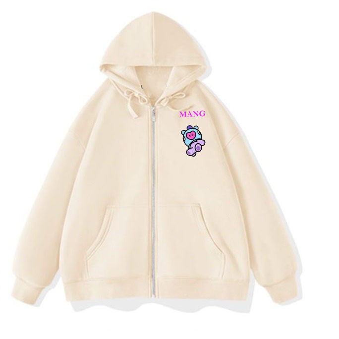 Áo Khoác Khóa Nỉ Nữ Kiểu Dáng Hoodie Mũ Túi Bo Tay Gấu In Logo Con MANG 21 Mặc Đi Chơi Đi Học