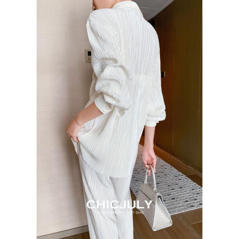 Bộ áo sơ mi trắng + quần ống rộng thoáng khí thời trang mùa hè 2021 cho nữ (có bán lẻ)