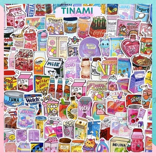 Bộ 100 Sticker mini chủ đề thức ăn đồ uống nhiều màu sắc hình dán chống nước dùng trang trí decor Tinami MINI-001