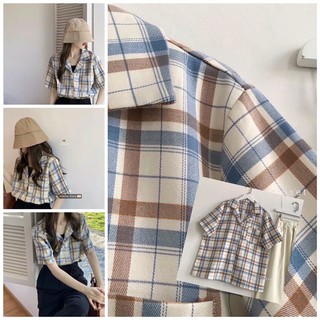 Áo sơ mi kẻ nâu xanh hot trend